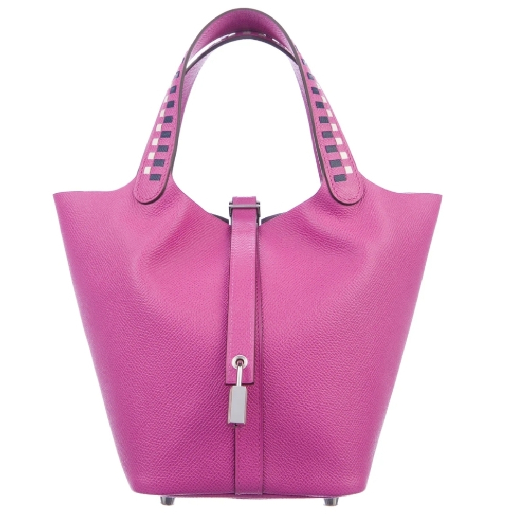 HERMES  Epsom Tressage De Cuir Picotin Lock 18 PM Magnolia Bleu Saphir Craie